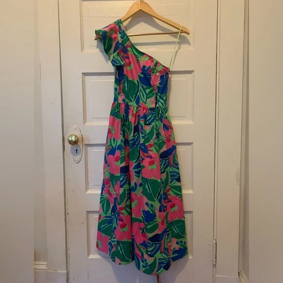 J Crew one shoulder floral dress pink blue and green size Small - Picture 3 of 6